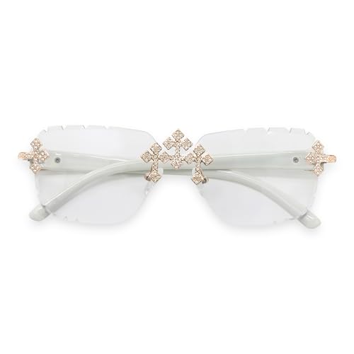 Image of Iced-Out Triple Cross Sunglasses - Frameless Diamond-Cut Luxury Shades for Men & Women | UV400 Hip-Hop Eyewear