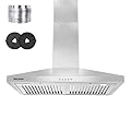 Wall Mount Range Hood 30 inch, 450 CFM Over Stove Vent Stainless Steel Vent Hood with Ducted Exhaust Vent Push Button 2 LED Lights 3-Speeds Exhaust Fan 2 Pcs Charcoal Filters (Model 303)