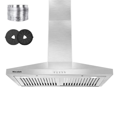 Image of 30 Inch Wall Mount Range Hood, 450 CFM Stainless Steel Stove Vent with 3 Speeds Fan, 2 LED Lights, Dishwasher Safe Filters, Ducted Exhaust (Model 303)