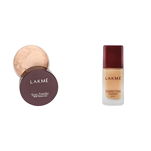 Image of Lakme Rose Face Powder, Soft Pink, 40g And Lakme Invisible Finish SPF 8 Foundation, Shade 01, 25ml