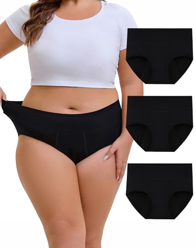 Image of INNERSY Women's Period Underwear Plus Size Heavy Flow High Waisted Cotton Leak Proof Menstrual Panties 3-Pack