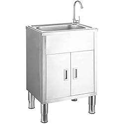 Mueble Fregadero Acero Inoxidable Lavamanos para Interior/Exterior, Mueble De Fregadero De Acero Inoxidable,Proceso De Trefilado De Alambre De Acero Inoxidable 304, Gran Espacio De Almacenamiento,53x39x80cm