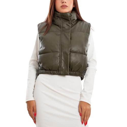 Doudoune crop femme sans manches Toocool pour un look urbain gilet effet cuir