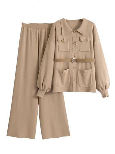 Women's Chic Knit Two Piece Set Single Breasted Sweater Top