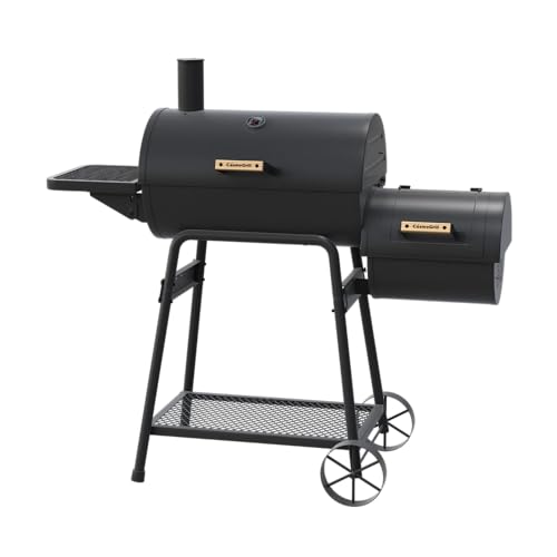 CosmoGrill NEW Cinder Offset Smoker Charcoal Barbecue Portable Charcoal BBQ Grill with Dual Chamber Handle Foldable Side Table & Storage Rack for Garden Patio Outdoor Camping Black.