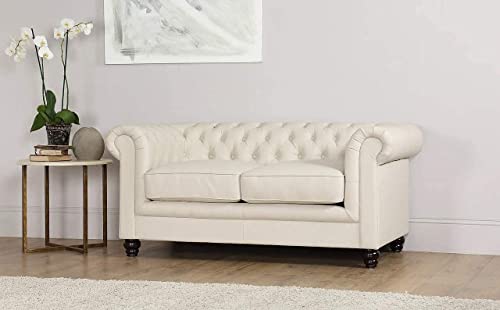 Image of A to Z Furniture Classic 3+2=5 Seater Sofa Set Luxury Chesterfield Leatherette Sofa in for Home Living Room & Office (White)