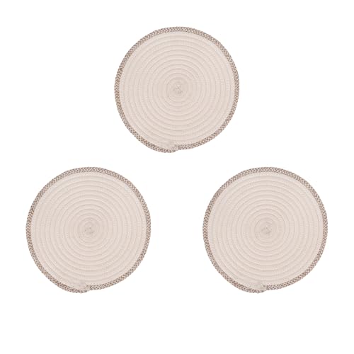 Image of DENOVA Cotton Rope Trivet Set for Hot Pans and pots Cream and Natural Edge, Heat-Resistant Round Table Protector Pack of 3
