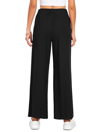 SeSe Code Women's Wide Leg Pants Elastic High Waisted Waffle Knit Casual Slacks Work Business Palazzo Trousers with Pockets4