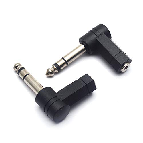 Karcy TRS 直角オーディオアダプター 6.35mm オスから3.5mmメス 90°ステレオオーディオヘッドフォンコンバータージャック ブラック 2個パック