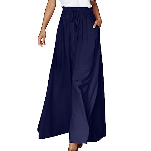 Pantalon décontracté pour femme uni coupe large en tissu fluide drapé