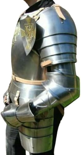 Medieval Half Body Templar Armor Suit with Cuirass & Puldrons Set Silver, Standard