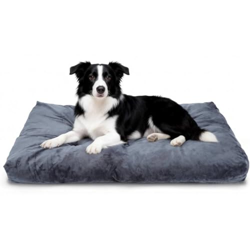 Nobleza Cuccia Cane Interno L 95x60x10 cm, Cuscino per Cani Morbido in Peluche Corto, Letto per Cani Interamente Lavabile in Lavatrice con Fondo Antiscivolo, Grigio Scuro
