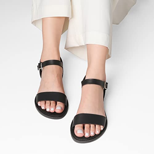 Dream Pairs HOBOO-NEW-ALL BLACK-SZ-08 Women'S Cute Open Toes One Band Ankle Strap Flexible Summer Flat Sandals,Size 8,All/Black,Hoboo-New thumb #4