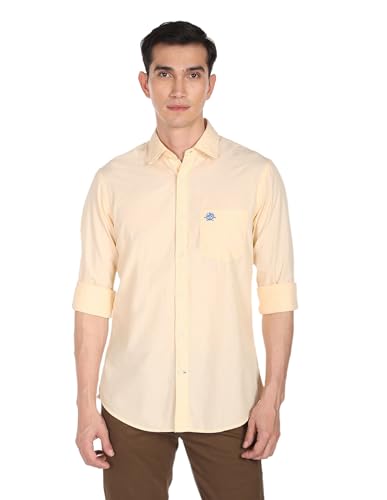 U.S. POLO ASSN. Men's Solid Spread Collar Premium Cotton Tailored Fit Shirt (USSHTR0003_Yellow_S) U.S. POLO ASSN. Men's Solid Spread Collar Premium Cotton Tailored Fit Shirt (USSHTR0003_Yellow_S)