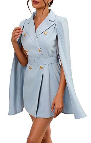 CHARTOU Women Elegant Blazer Dress Poncho Cape Double Breasted Office Work Mini Dress Blazer Jacket2