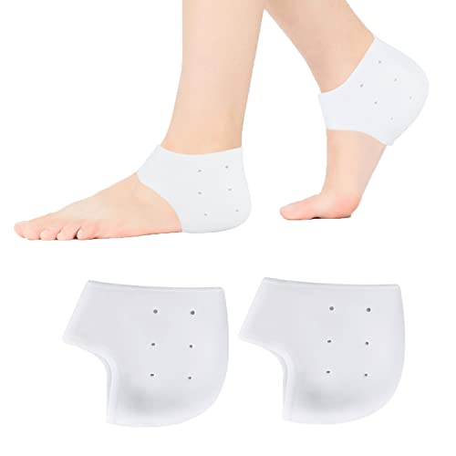 2 Paires Protège Talons en Gel, Manches de Talon Silicone Doux et Respirant avec Trous, Talon en Gel Manches pour Soulagement de la Douleur Pieds Secs Hommes et Femmes (Blanc)