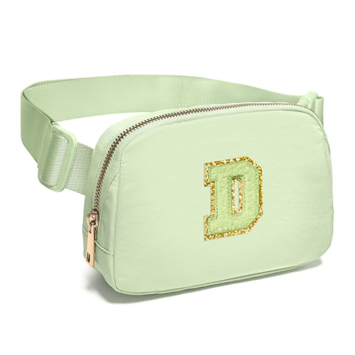 Image of Gitus Gifts for 8 9 10 11 12 Year Old Girls Belt Bag Fanny Pack Crossbody Bags with Initial Letter Patch Cute Stuff Birthday Gifts for Teen Girls Women Personalized Trend Stuff (Light Green-D)