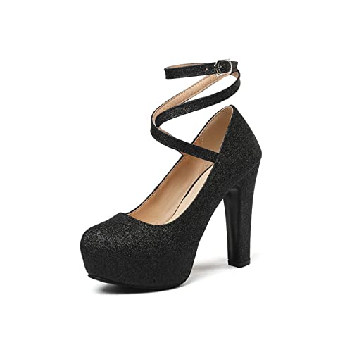 Viuluti Fine Workmanship 2030 Glitter Women's Dress Pumps Sexy High Heels Ankle Strap Platform Mary Jane Pumps2