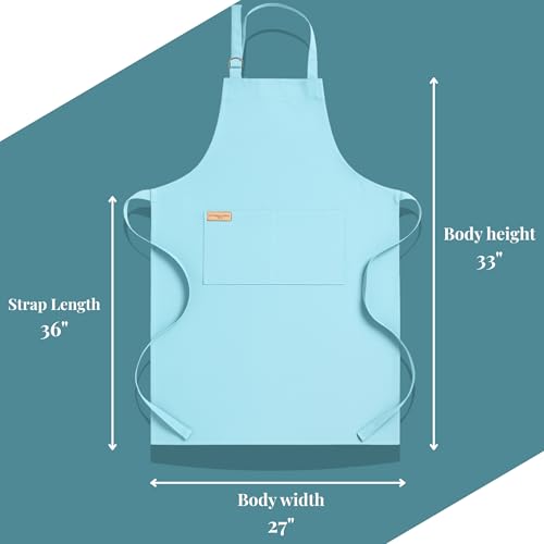 Image of Kitchen Apron - 100% Cotton, Adjustable Neck strap, Large Pocket - Unisex Apron for Men & Women - Cooking, Baking, BBQ, Gardening - Solid Colours, Striped and Checkered Patterns