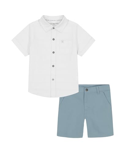 Image of Calvin Klein Boys' 2-piece Set, Short Sleeve Woven Shirt With Shorts
