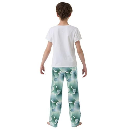 Ginkgo Biloba Green Leaf Long Pajama Pants Elastic Waist PJ Bottoms with Pockets S A1101154