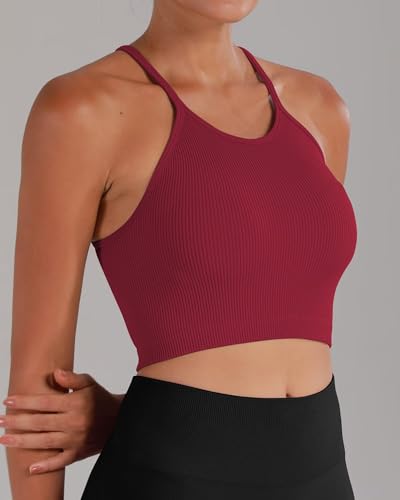 Image of Sunzel Free to Be Tank, Crop Ribbed Tank Tops Seamless Racerback Camisoles No pad Camis Cropped Workout Gym Yoga