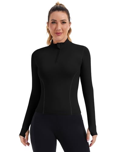 ZHENWEI Womens Workout Tops Long Sleeve Quarter Zip Pullover Quick Dry Golf Shirt Athletic Slim Fit Crop Yoga Gym Tops2