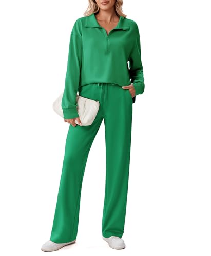 Image of PINSPARK 2 Piece Sets for Women 1 /2 Zip Sweatsuit Loose Fit Sweatshirt Straight Leg Pants 2026 Matching Outfit Fall Tracksuit