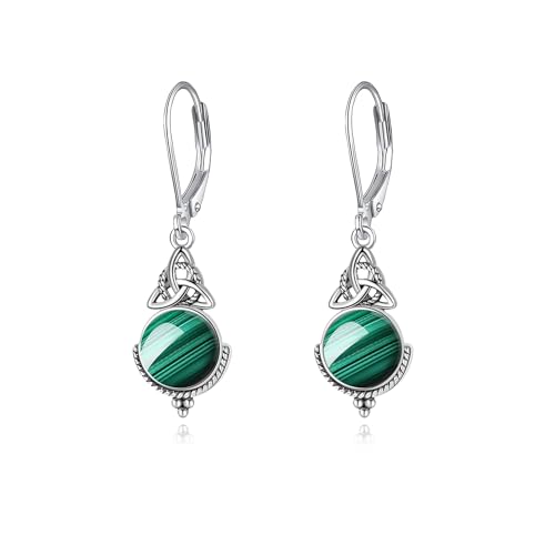 Boucles d'oreilles pendantes celtiques argent 925 anti-allergie avec pierre de lune