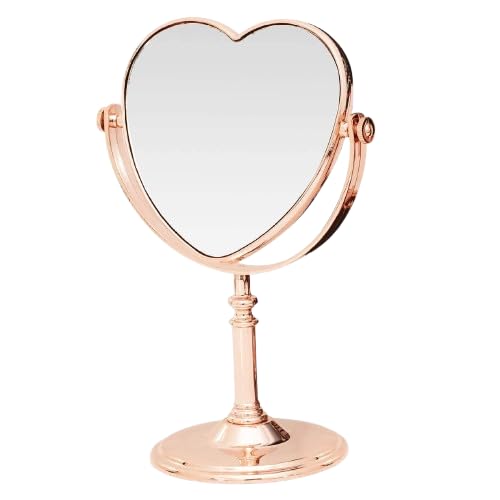 KIRA Tabletop Double Side Shaving Makeup Vanity Mirror 360 Degree 5X Magnification Beauty Make up Cosmetic Stand for Shaving & Makeup Vanity Bedroom Bathroom Desk (Heart Shape)-image-11
