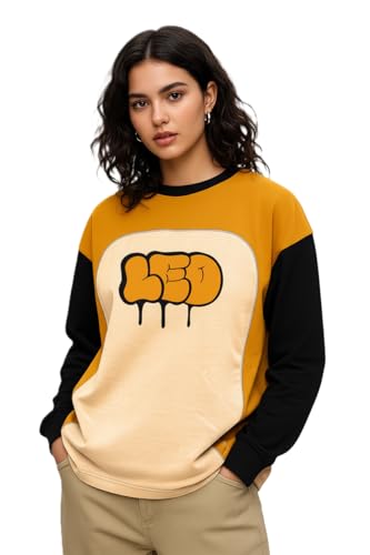 LEOTUDE Full Sleeve Cottonblend Oversized Tshirt for Women, Round...