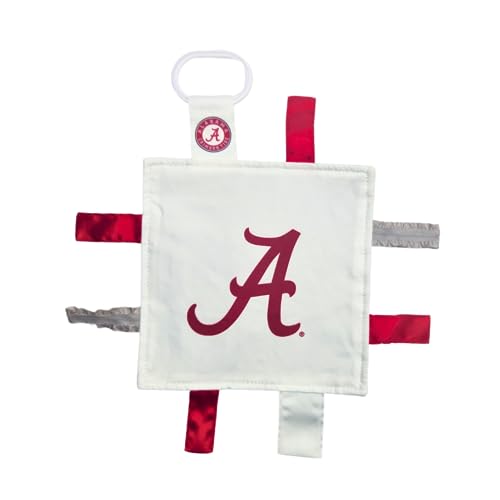 Image of Alabama College Crinkle Learning Lovey Sensory Plush Blanket - Tag Toys for Babies - Baby Stroller Toys - Sports Team Pride MVP Registry Gift w/Stroller Clip (8x8 Crinkle Square)