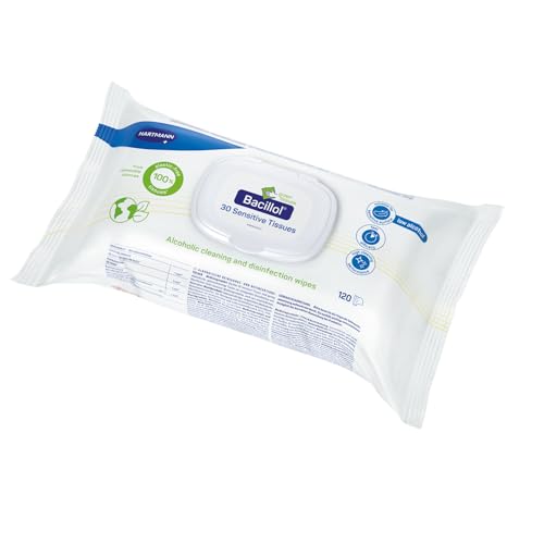 Bacillol 30 Sensitive Green Tissues 120 Tücher | materialschonende alkoholische Desinfektionstücher ECARF-zertifiziert plastikfrei | Flächendesinfektion
