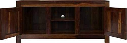 Image of Sheesham Wood Entertainment TV Unit Cabinet with 2 Door and 2 Shelf Storage for Home Living Room Solid Wooden Furniture for Hall & Office Decor - (Brown Finish)