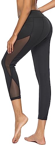 Leggings deportivos para mujer con cintura alta, para yoga, fitness y gimnasio, Black Mesh 02, M