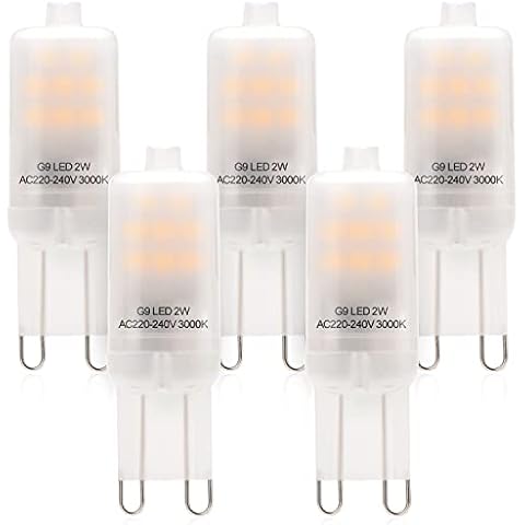 2W G9 LED Bulbs Not Dimmable, 3000K Warm White, Replace 20W Halogen Lamps, AC 220-240V G9 LED Lamps, G9 Bi-Pin Base, 360° Beam Angle, Pack of 5, Eco.Luma Cover