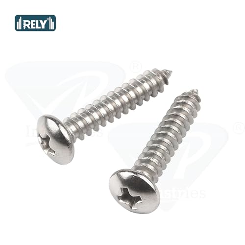 Image of Rely⇒VP INDUSTRIES (Pcs-50) No.8x25 mm Pan Phillips Head Self-Tapping Screws - Nickel Coated l, High-Tensile for Wood, Plywood, Plasterboards, Cabinets & DIY Use