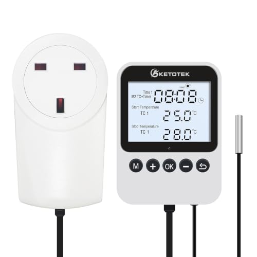 KETOTEK Thermostat Plug with Timer Day/Night Temperature Controller 230V