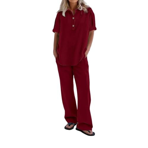 Tenues 2 pièces lin et coton anti chaleur ensemble ample taille élastique - 4