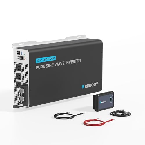 Image of Renogy Inverter PUH 3000W, 12V to 110V Pure Sine Wave Power Inverter, Built-in Transfer Switch and Bluetooth, DC to AC Solar Converter for RV, Truck, Camping, Home, Emergency, Off-Grid Living