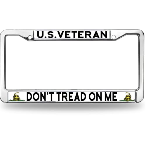 Image of US Veteran Dont Tread On Me License Plate Frame Metal Car Tag Holder | US Veteran Dont Tread On Me License Plate Frame Metal Car Tag Cover Weatherproof Fit US Standard Auto Trucks Accessories