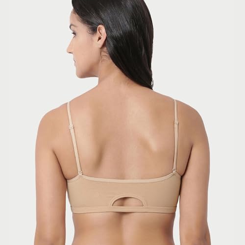 Image of Enamor Moulded Double Layer Front Women's Cotton Cami Bra - Detachable Slim Straps with Back Keyhole, Non Padded, Wirefree, High Coverage - A022