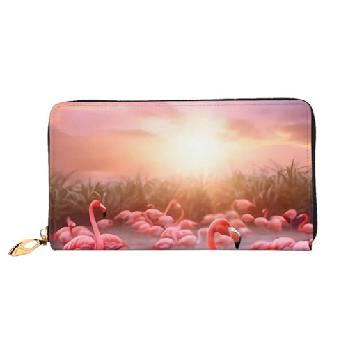 Flamingos Long Leather Wallet,Large Capacity Soft Pu Leather Purse For Women With Multiple Card Slots Phone Pocket And Zipper Coin Purse Stylish Phone Card Holder Clutch