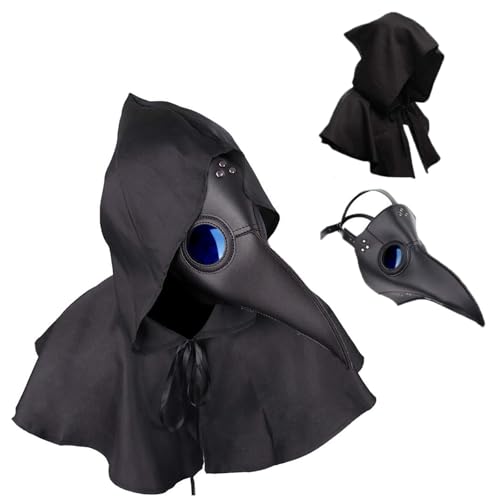 Raxwalker Plague Doctor Mask with Cloak Halloween Costume Set Leather Bird Beak Long Nose Masks Gothic Retro Steampunk Props for adult (Cloak + Mask Set)