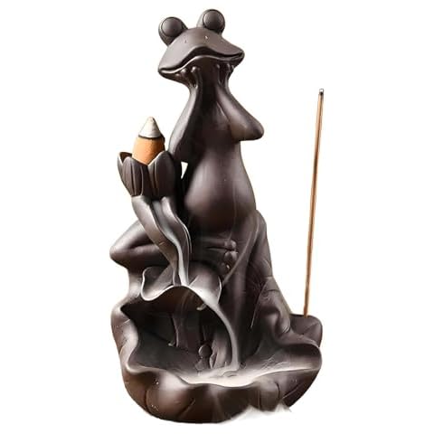Jueison Backflow Incense Burner Incense Waterfall Burner Elegant Incense Stick Incense Holder Reverse Incense Holder with 20 Incense Cones +30 Incense Sticks +1 Mat +1 Tweezer (Frog) Cover