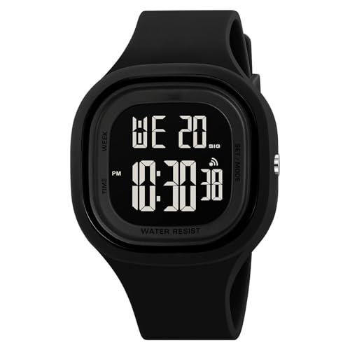 Reloj Digital Unisex a Color, Ligero y Resistente al Agua con Temporizador, Cronómetro, Día de la Semana, Luz LED, Diseño Casual(Black 2)