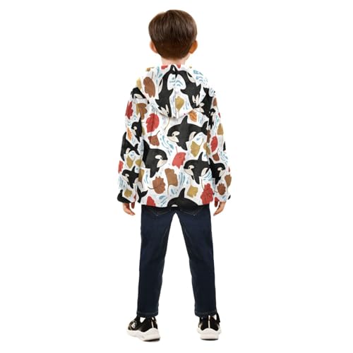 Whales and Autumn Leaves Toddler Fleece Jacket Girl Boys Hooded Fleece Jacket Coat Warm Outwear Zip-up 3-10T4