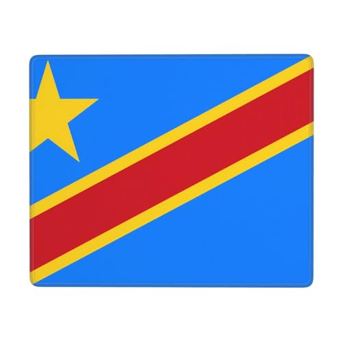 Tapis de souris antidérapant 17,8 x 22,9 cm avec drapeau du Congo imprimé horizontal pour ordinateur portable et console de bureau