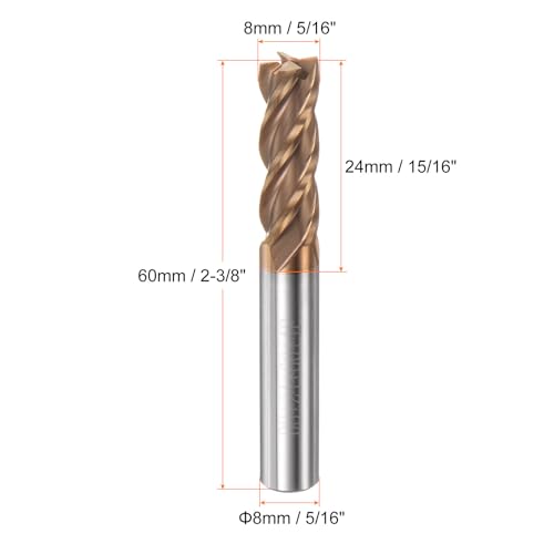 Image of HARFINGTON Micro Grain Carbide Square End Mill 5 /16 inch x 15 /16 inch (8mm x 24mm) Cut 5 /16 inch (8mm) Shank 2-3 /8 inch (60mm) Length AlTiN Coated 4 Flutes Square Nose Cutter for Alloy Steel Hardened Steel
