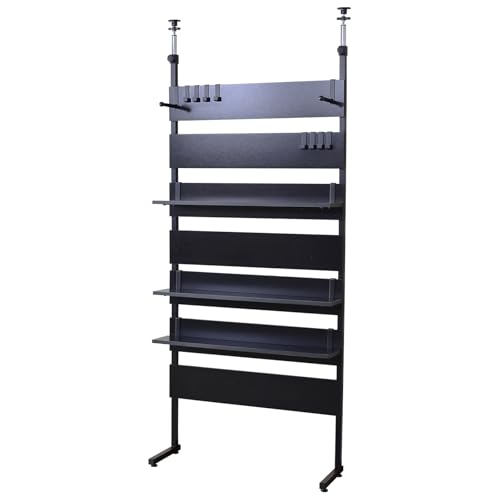 DORIS ドリス 突っ張り パーテーション つっぱり 間仕切り 幅80cm 奥行25.5 高さ201-258 金属製フック8個付属 壁面収納 組立 ブラック 黒 カロン2 80cm 【17902】